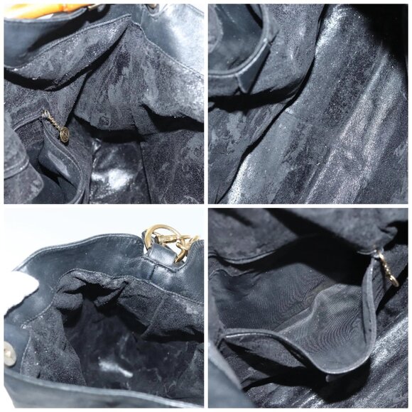 GUCCI Bamboo Hand Bag Leather 2way Black Gold 001 2852 1577 0 Auth ep10073 - Picture 16 of 16